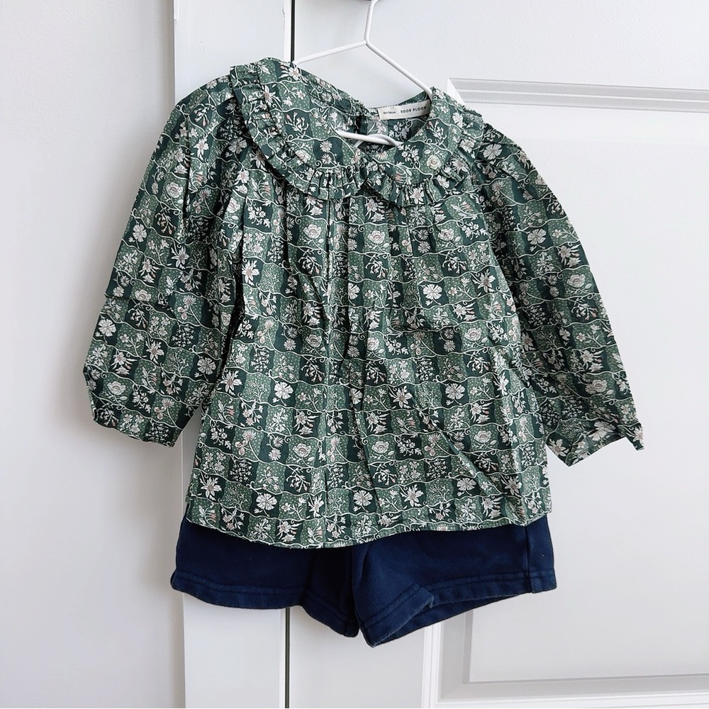 Charming Green Floral Kids Blouse